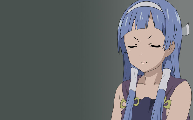 blue-haired anime girl with horns