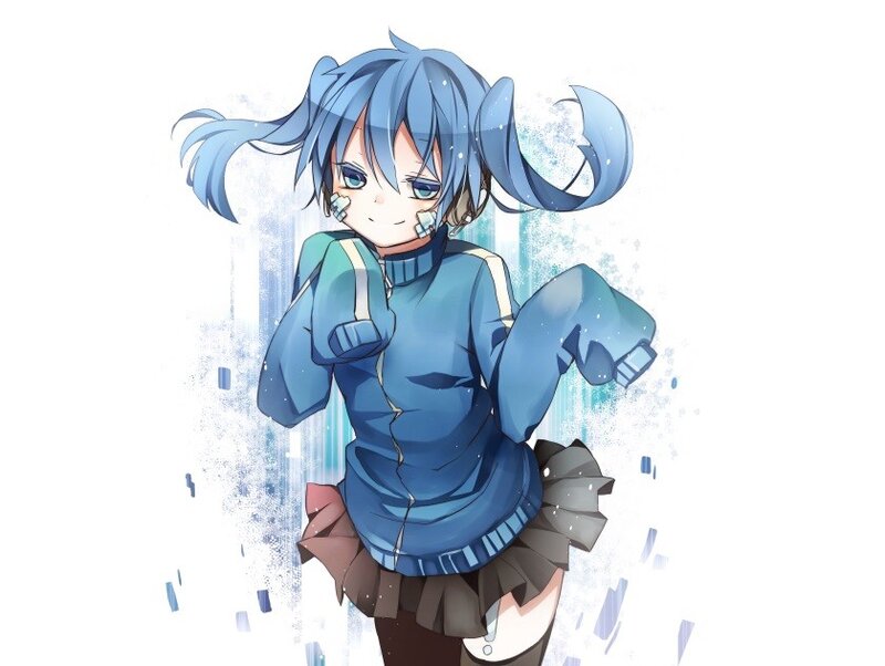 blue-haired anime girl with ice effect