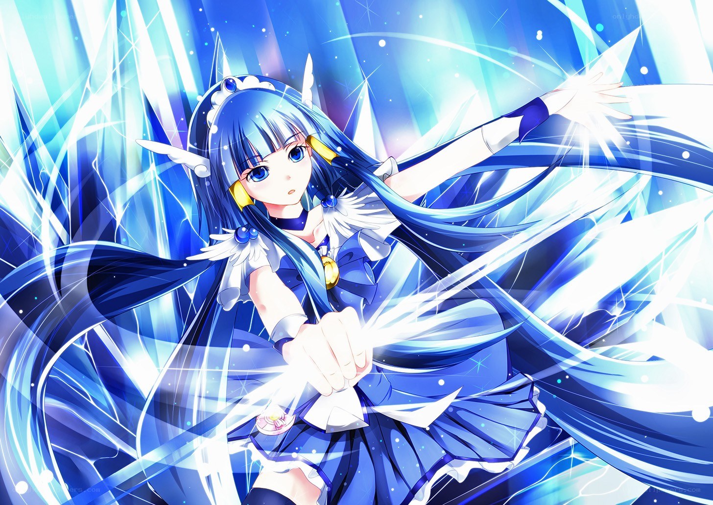 blue-haired anime girl with magic