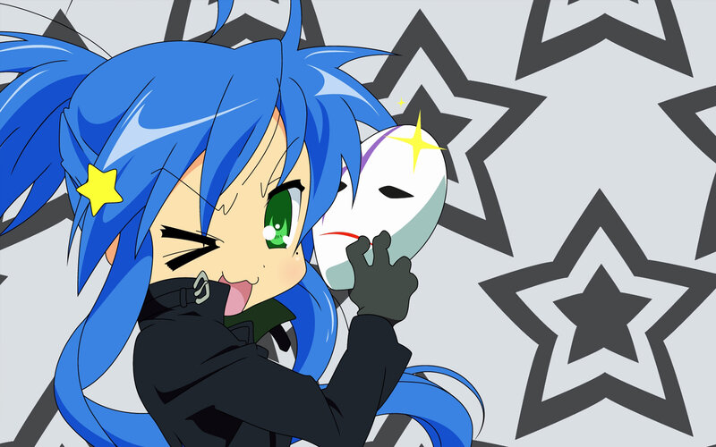 blue-haired anime girl with mask