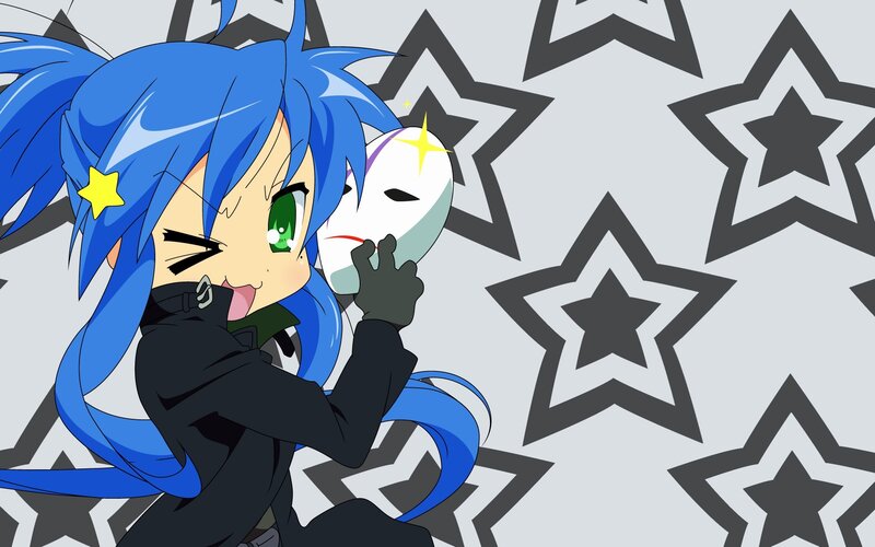 blue-haired anime girl with mask