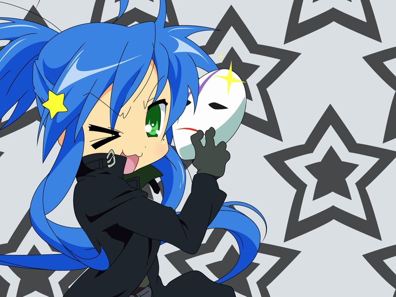 blue-haired anime girl with mask