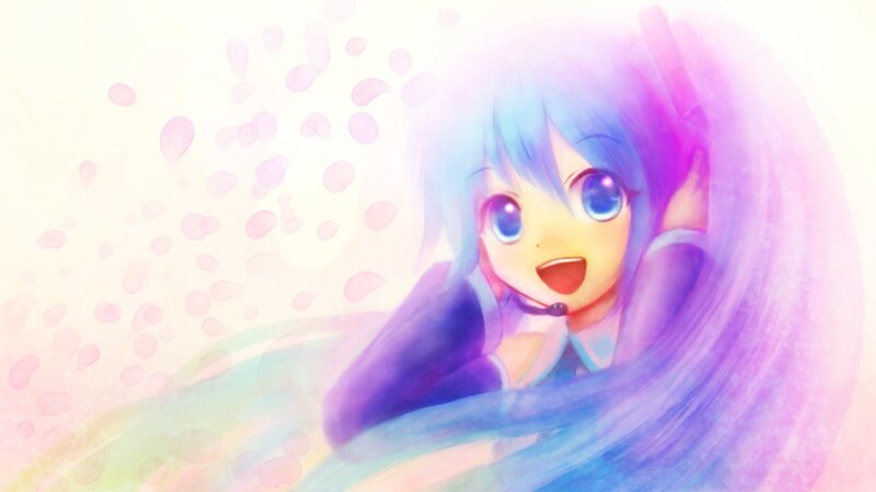 blue-haired anime girl with microphone