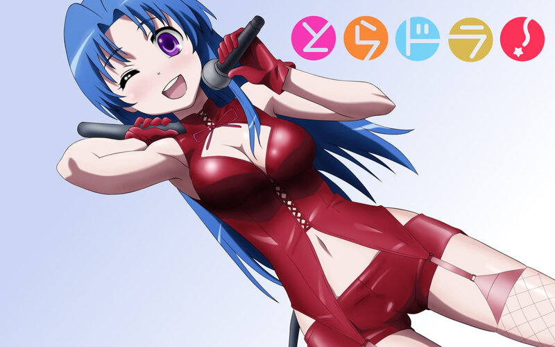 Blue-haired anime girl with microphone
