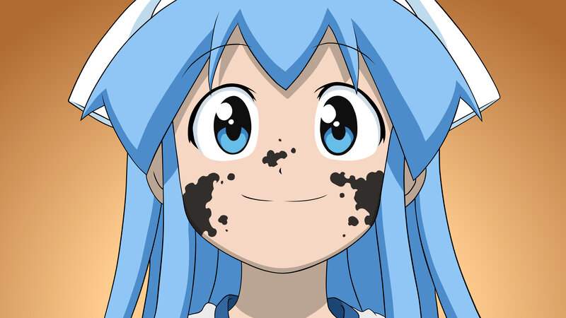 blue-haired anime girl with mud