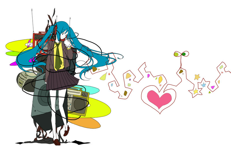 blue-haired anime girl with music equipment