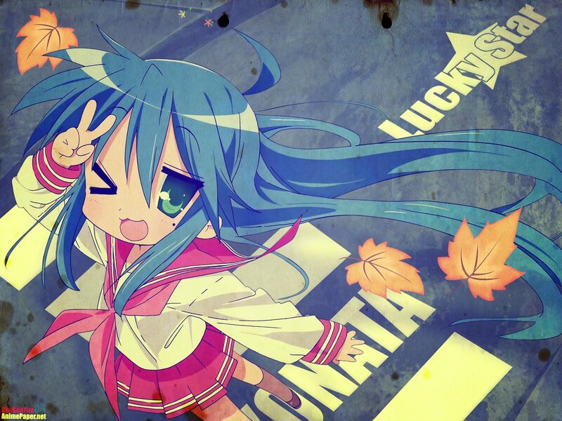 Blue-haired anime girl with peace sign