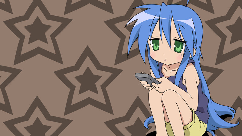blue-haired anime girl with phone