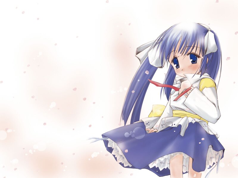 blue-haired anime girl with ribbon