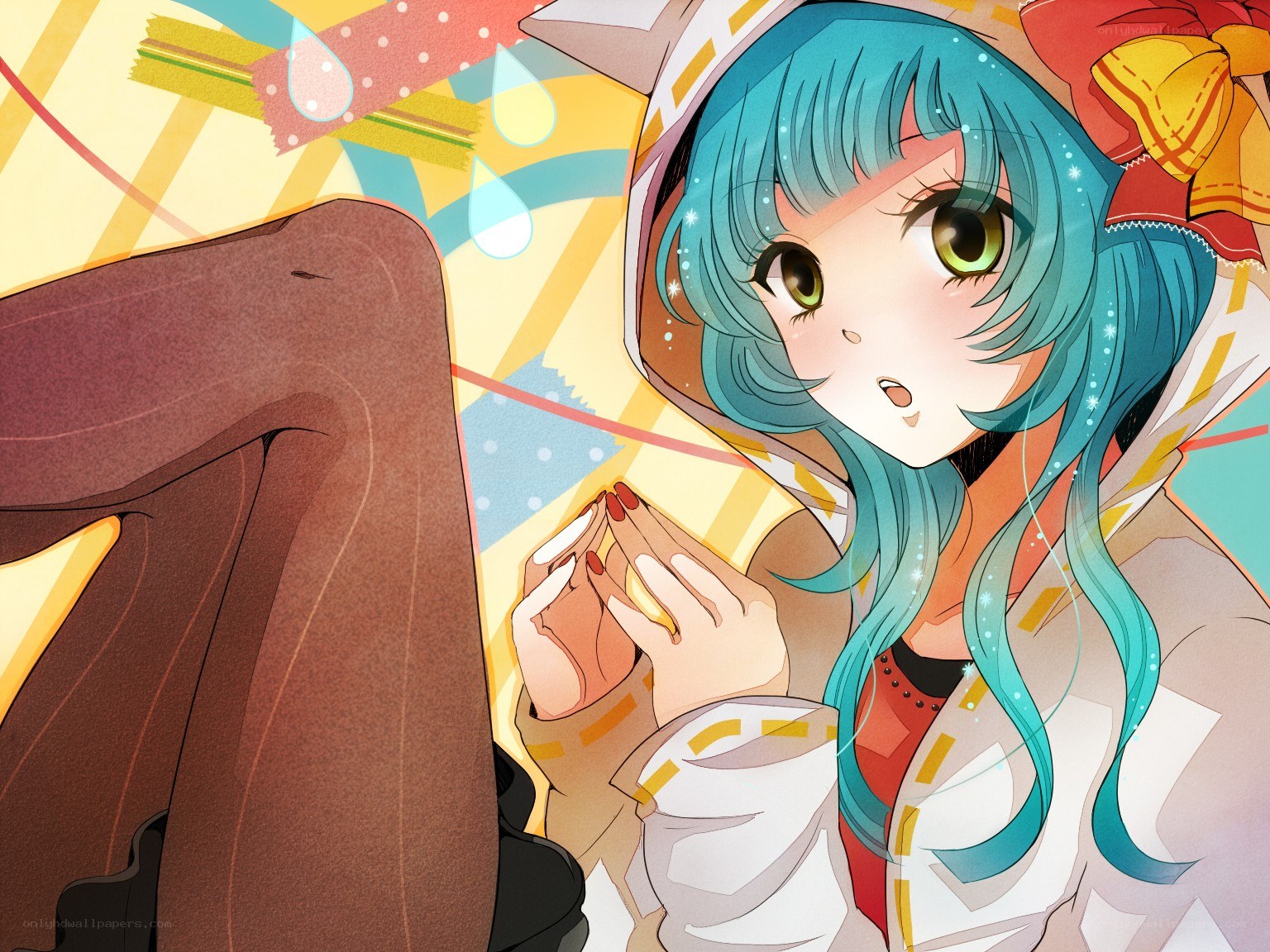 blue-haired anime girl with snack