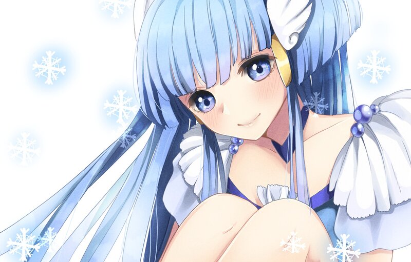 blue-haired anime girl with snowflakes
