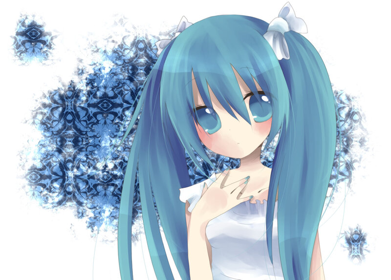 blue-haired anime girl with snowflakes