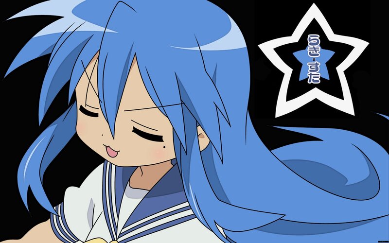 blue-haired anime girl with star logo