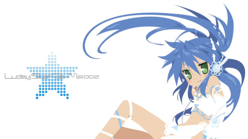 blue-haired anime girl with star logo