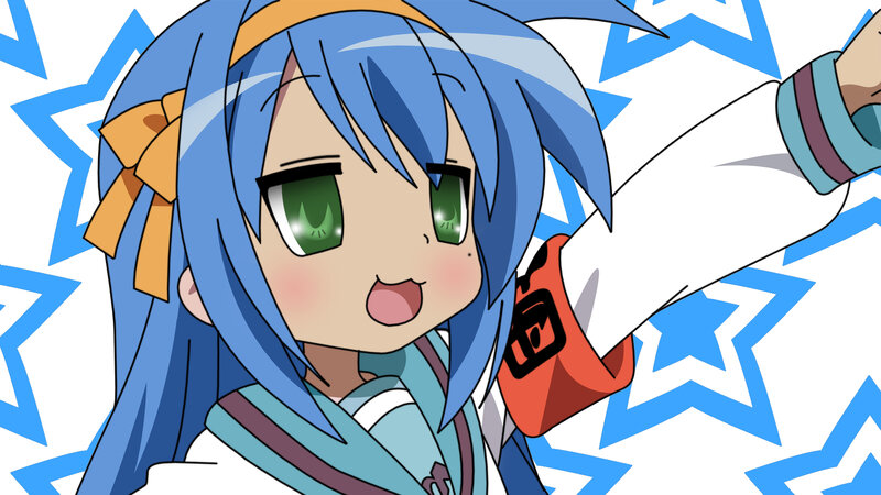 blue-haired anime girl with stars