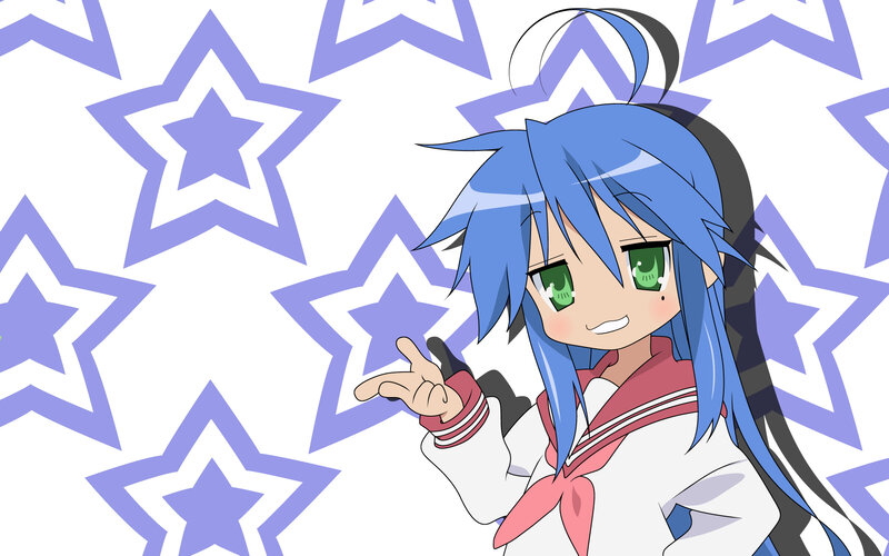 blue-haired anime girl with stars
