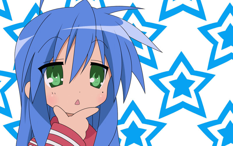 blue-haired anime girl with stars