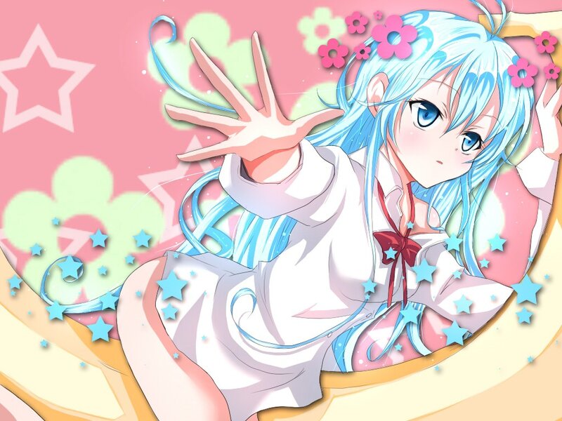 blue-haired anime girl with stars