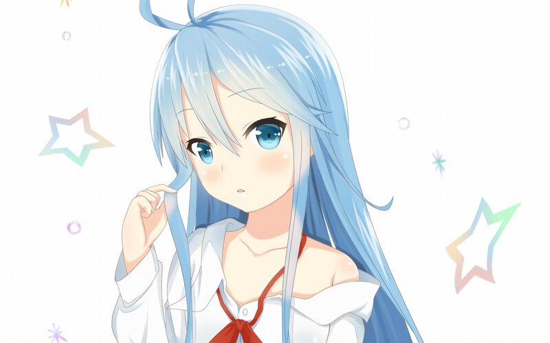 blue-haired anime girl with stars