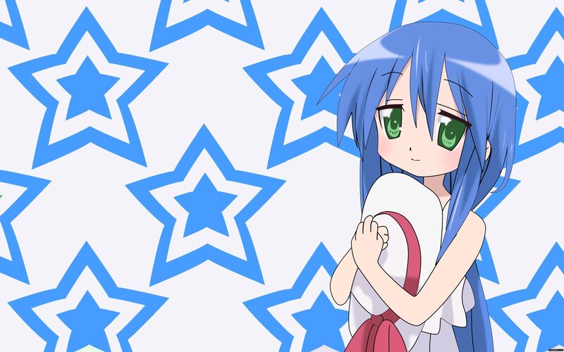 blue-haired anime girl with stars