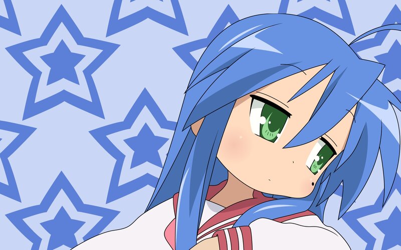 blue-haired anime girl with stars