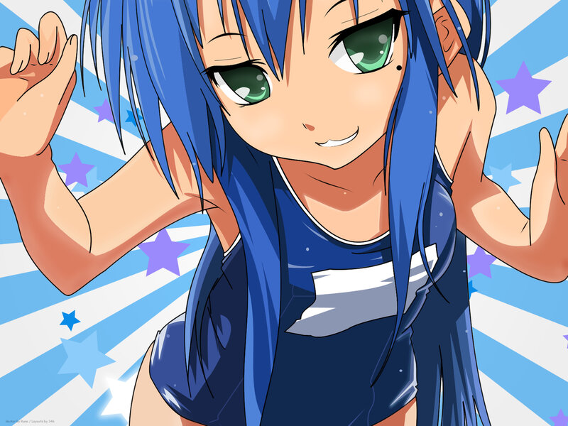 blue-haired anime girl with stars