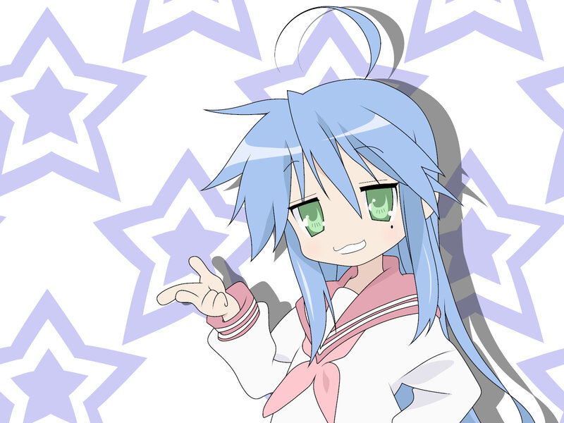 blue-haired anime girl with stars