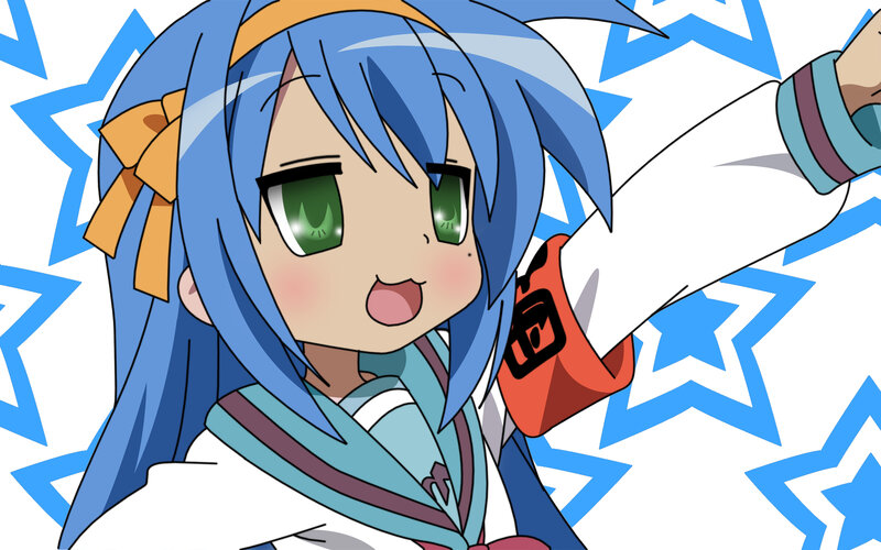 blue-haired anime girl with stars