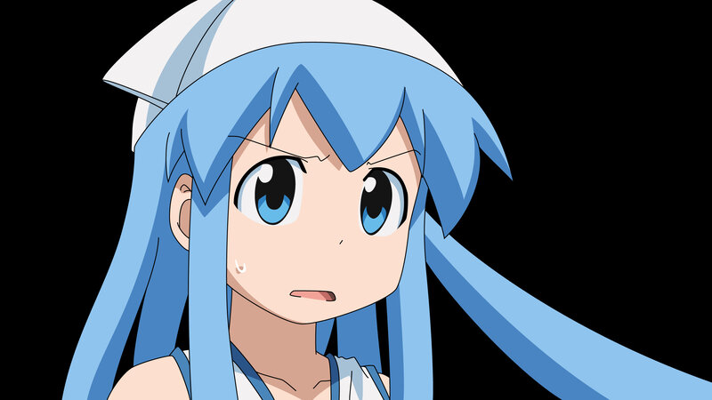 blue-haired anime girl with sweat drop