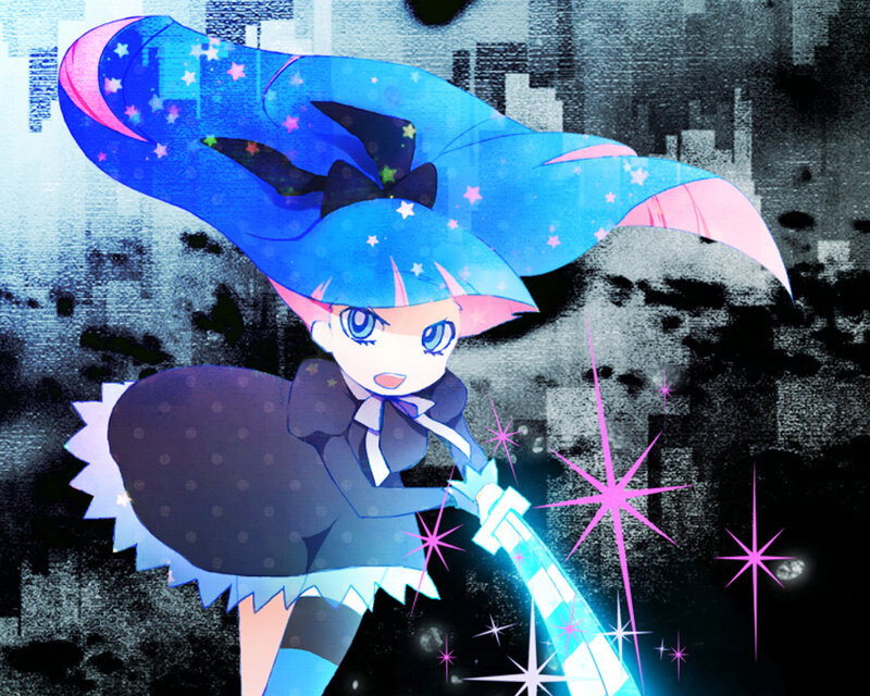 blue-haired anime girl with sword
