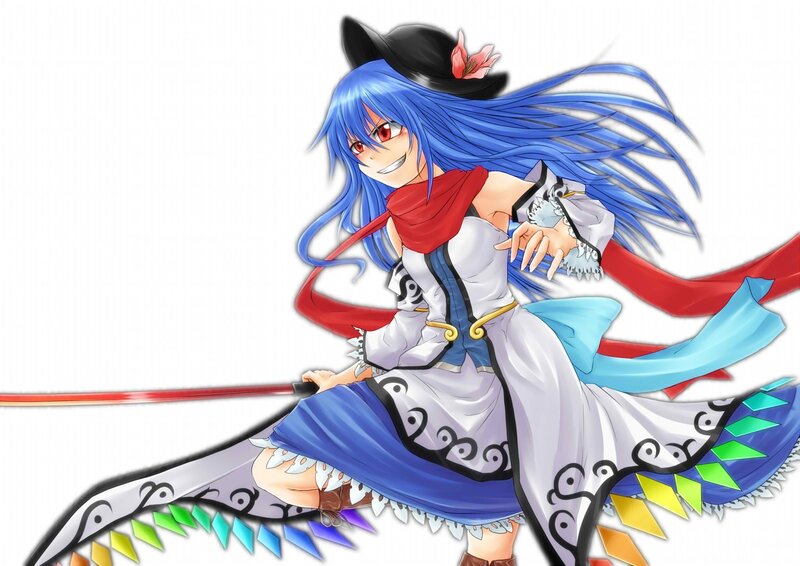 blue-haired anime girl with sword