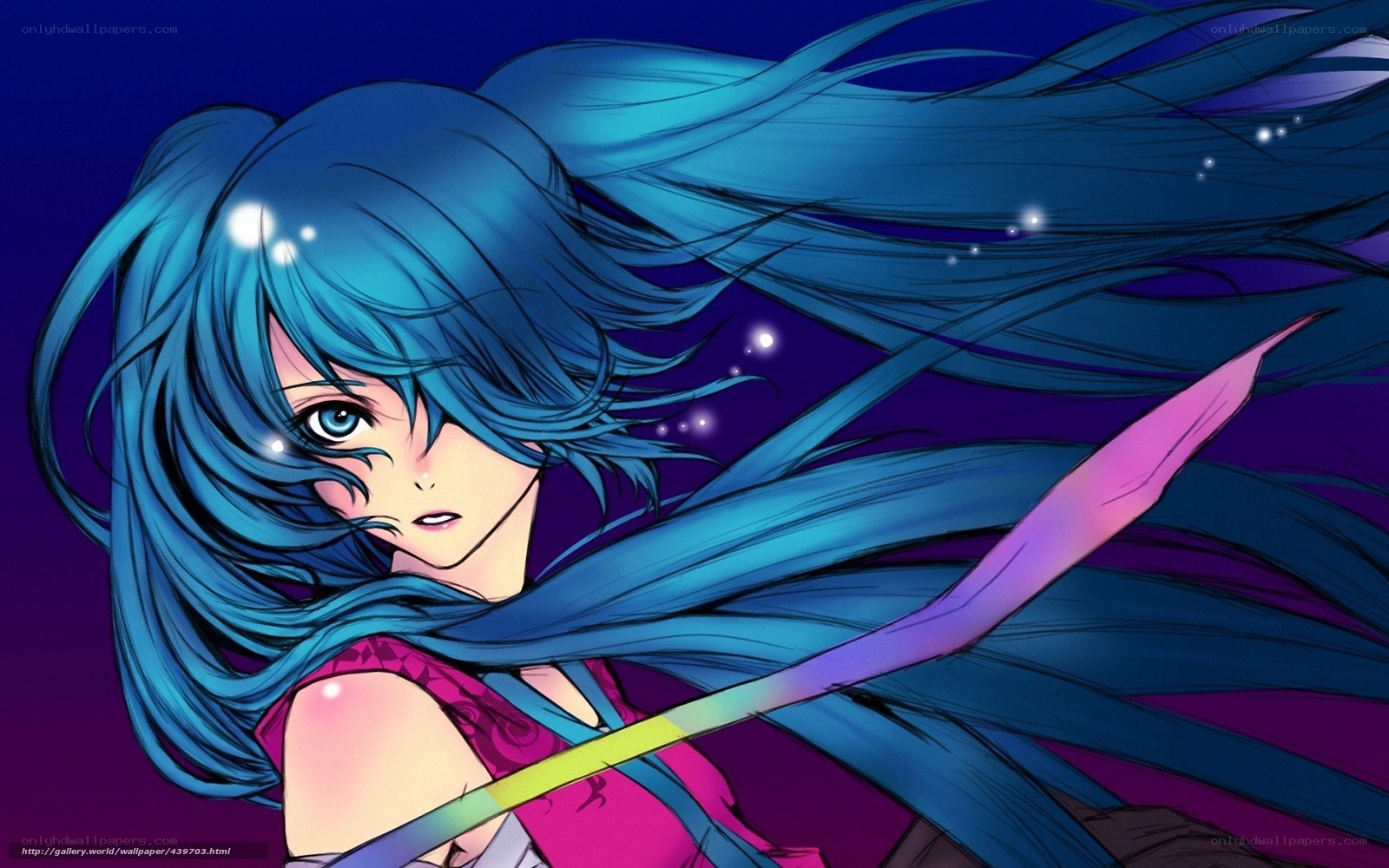 blue-haired anime girl with sword