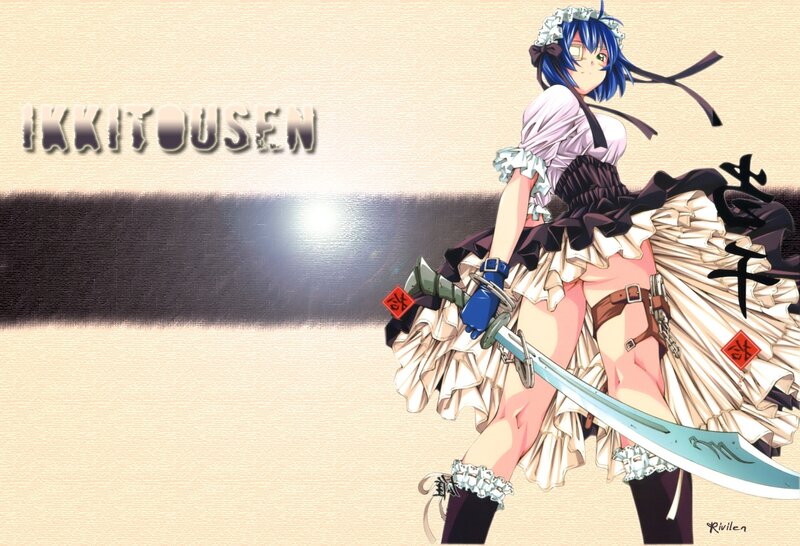 Blue-haired anime girl with sword