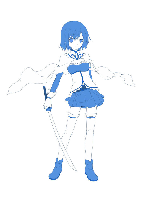 blue-haired anime girl with sword