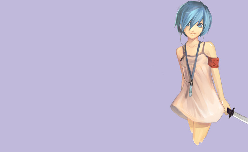 Blue-haired anime girl with sword