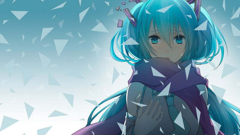blue-haired anime girl with tears