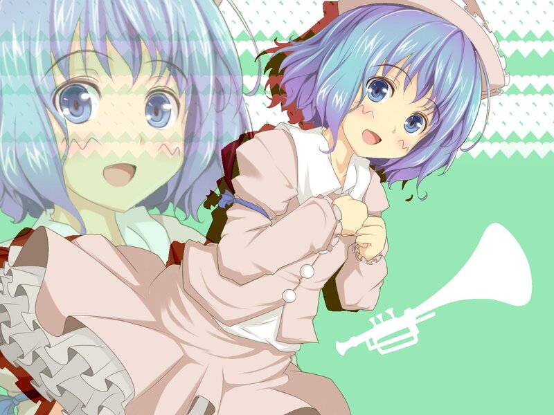 blue-haired anime girl with trumpet