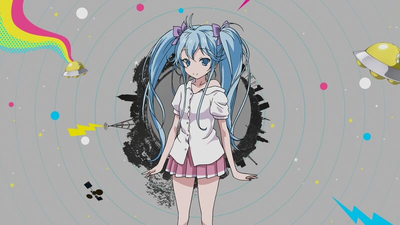 blue-haired anime girl with UFOs