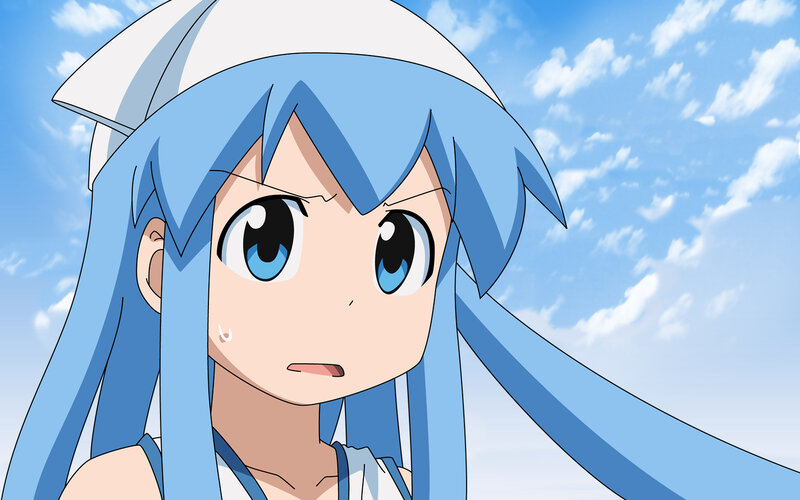 blue-haired anime girl with umbrella