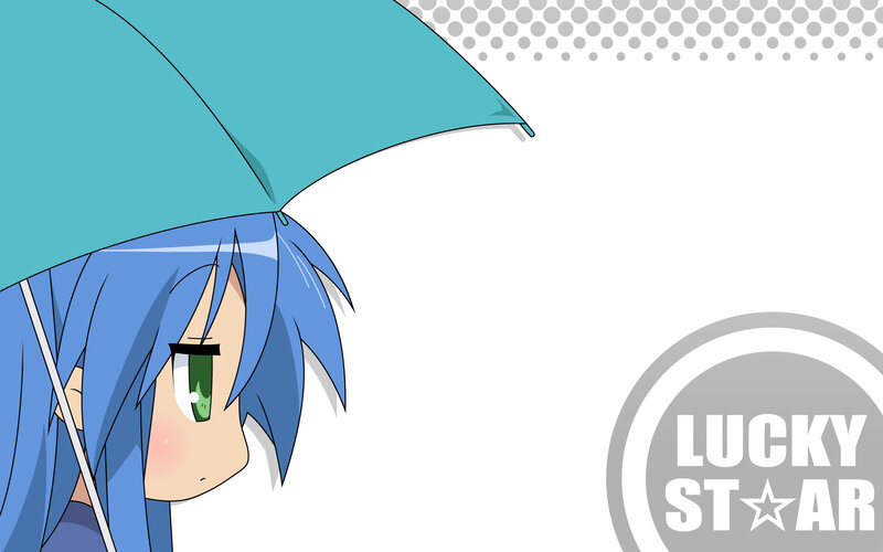 blue-haired anime girl with umbrella