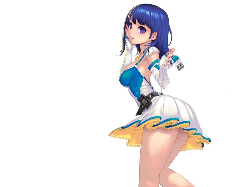 blue-haired anime girl with USB