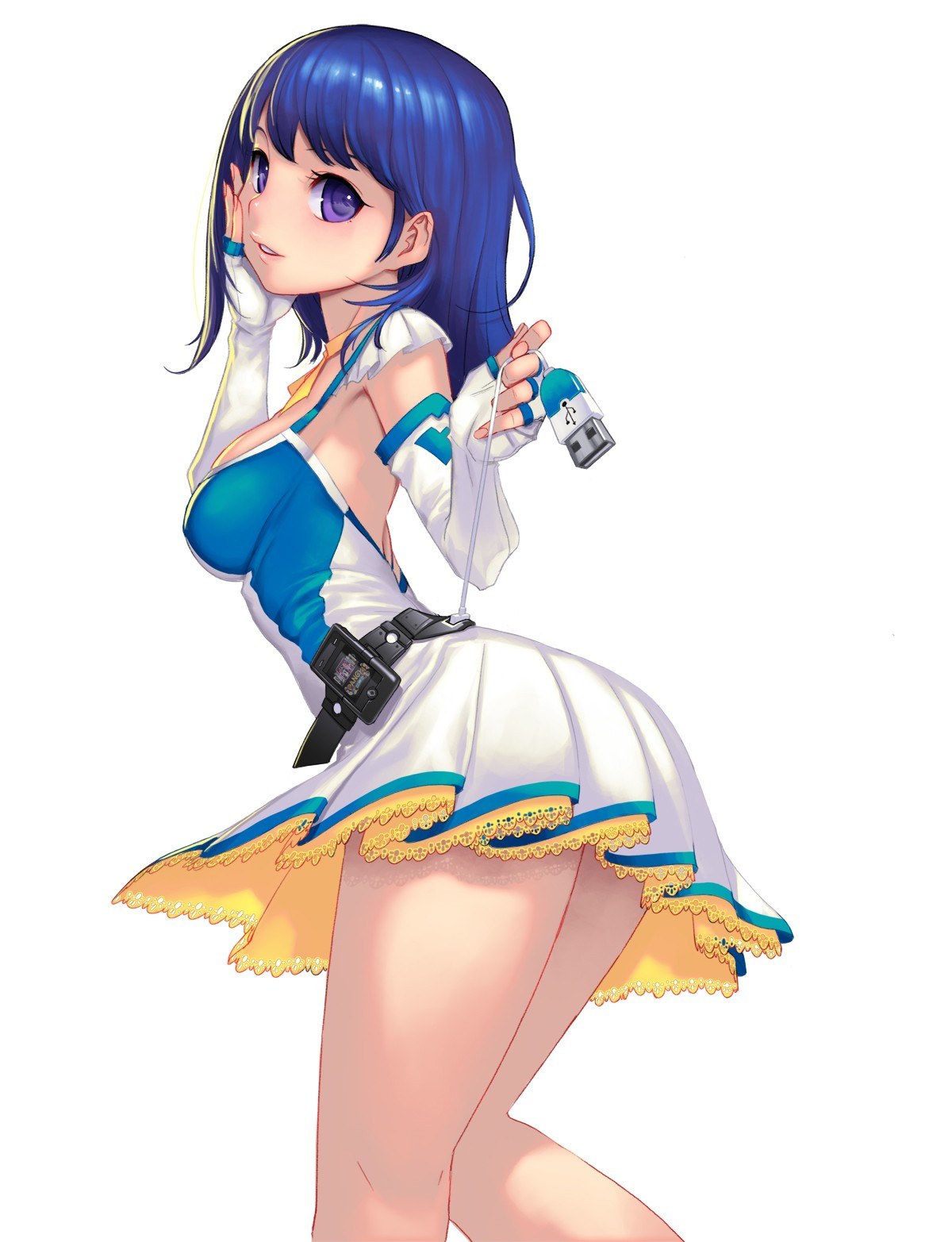 blue-haired anime girl with USB