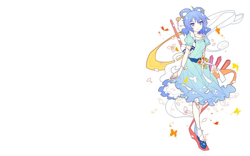blue-haired anime girl with wand