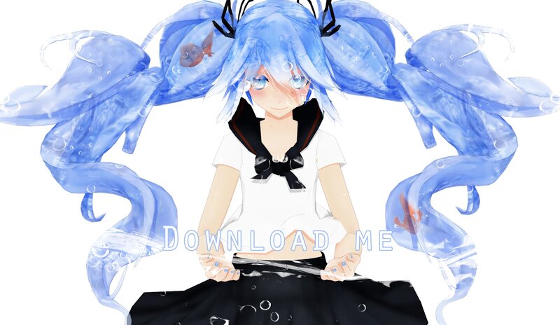 blue-haired anime girl with water
