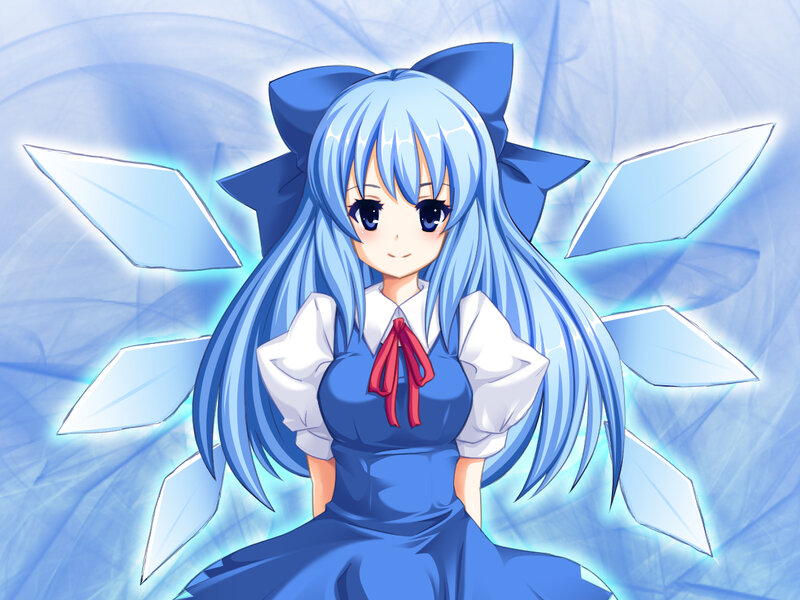 blue-haired anime girl with wings
