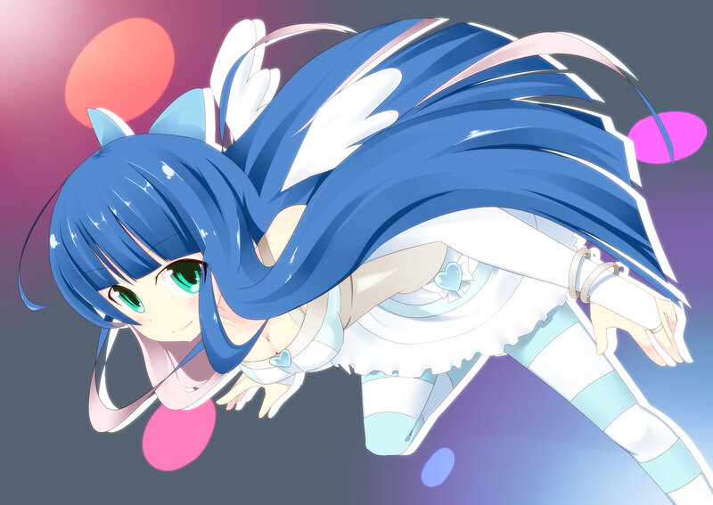 blue-haired anime girl with wings