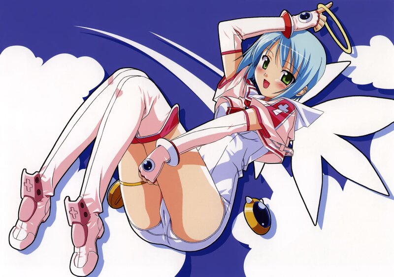 blue-haired anime girl with wings