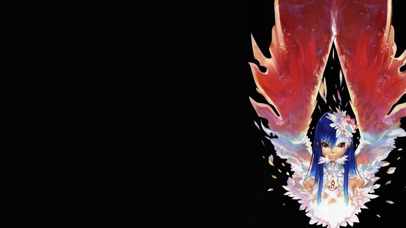 blue-haired anime girl with wings
