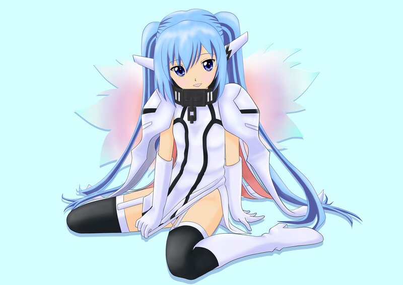 blue-haired anime girl with wings