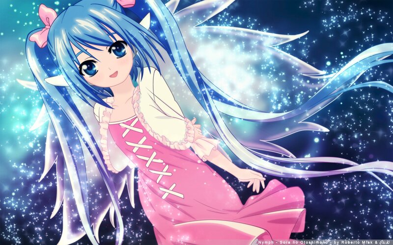 Blue-haired anime girl with wings